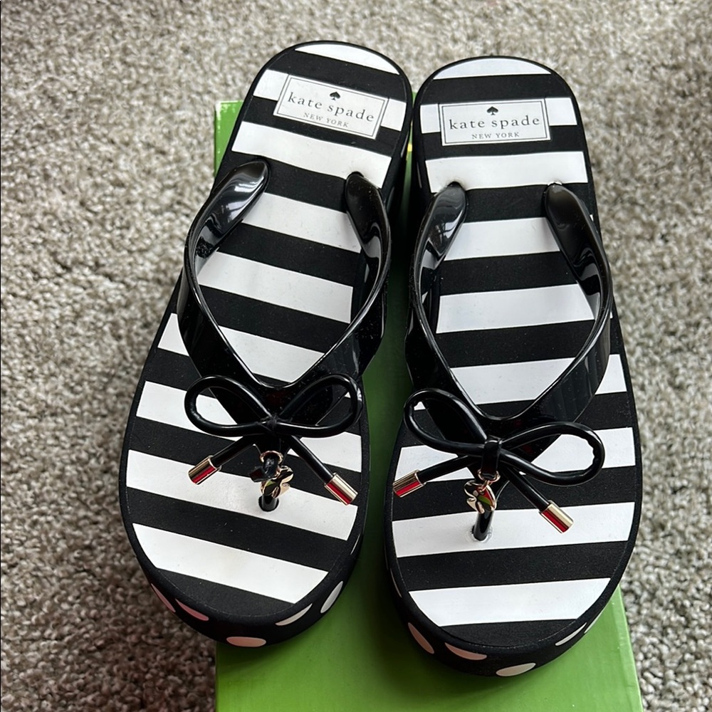 Kate Spade Black and White Striped Sandals
